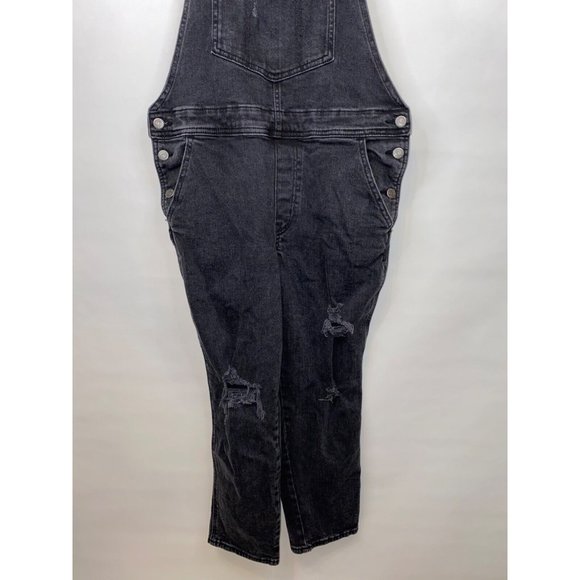 Old Navy Women's Size 12 Petite OG Straight Black Ripped Jean Overalls GUC - Picture 5 of 8